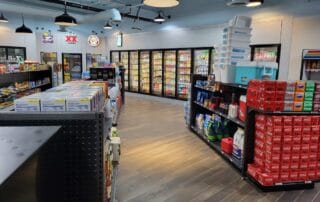 Convenience store with various products and drinks.