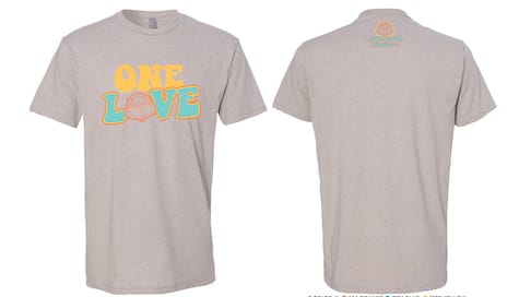 Gray t-shirt with 'One Love' design